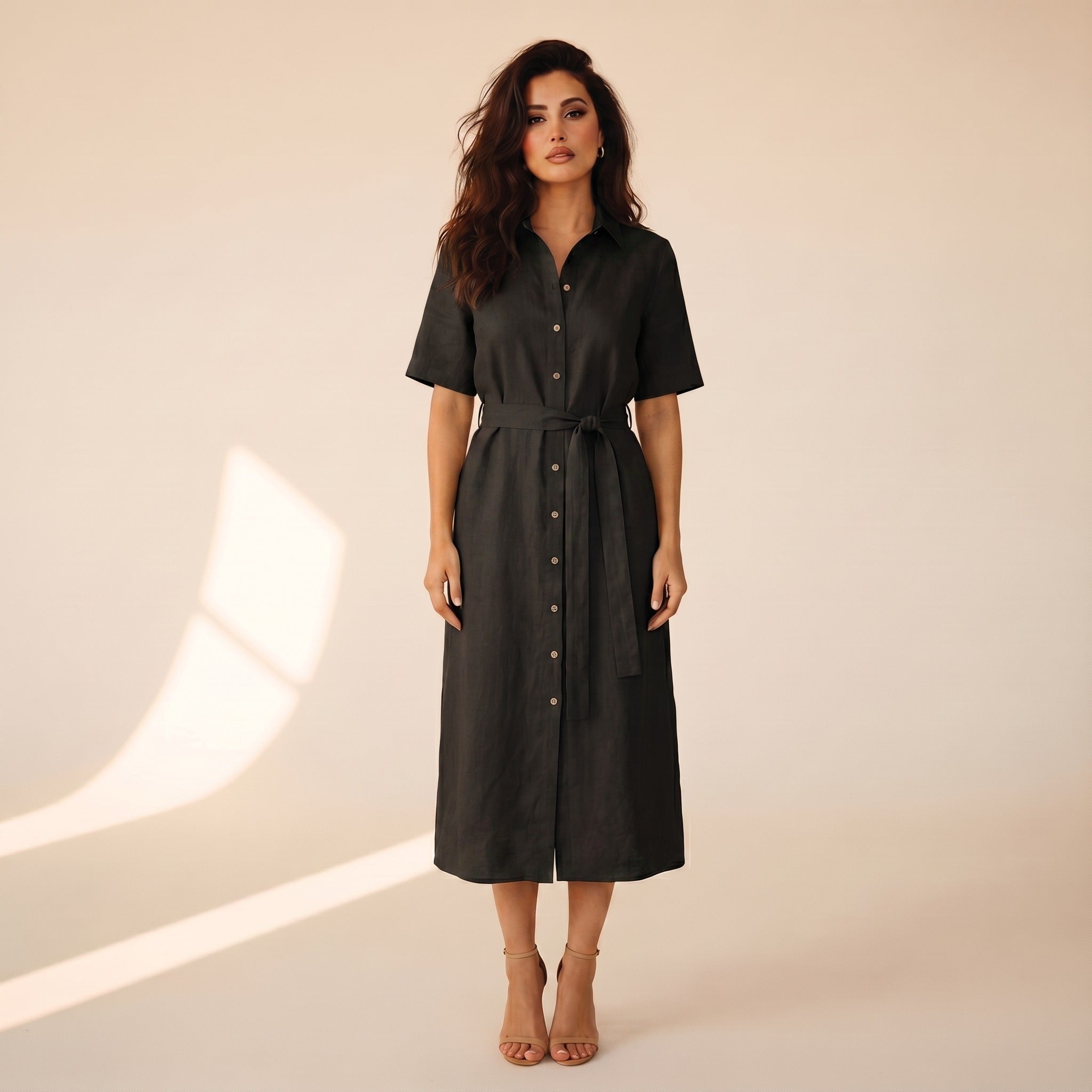 Rosalind | Women's Linen Shirt Dress - Black