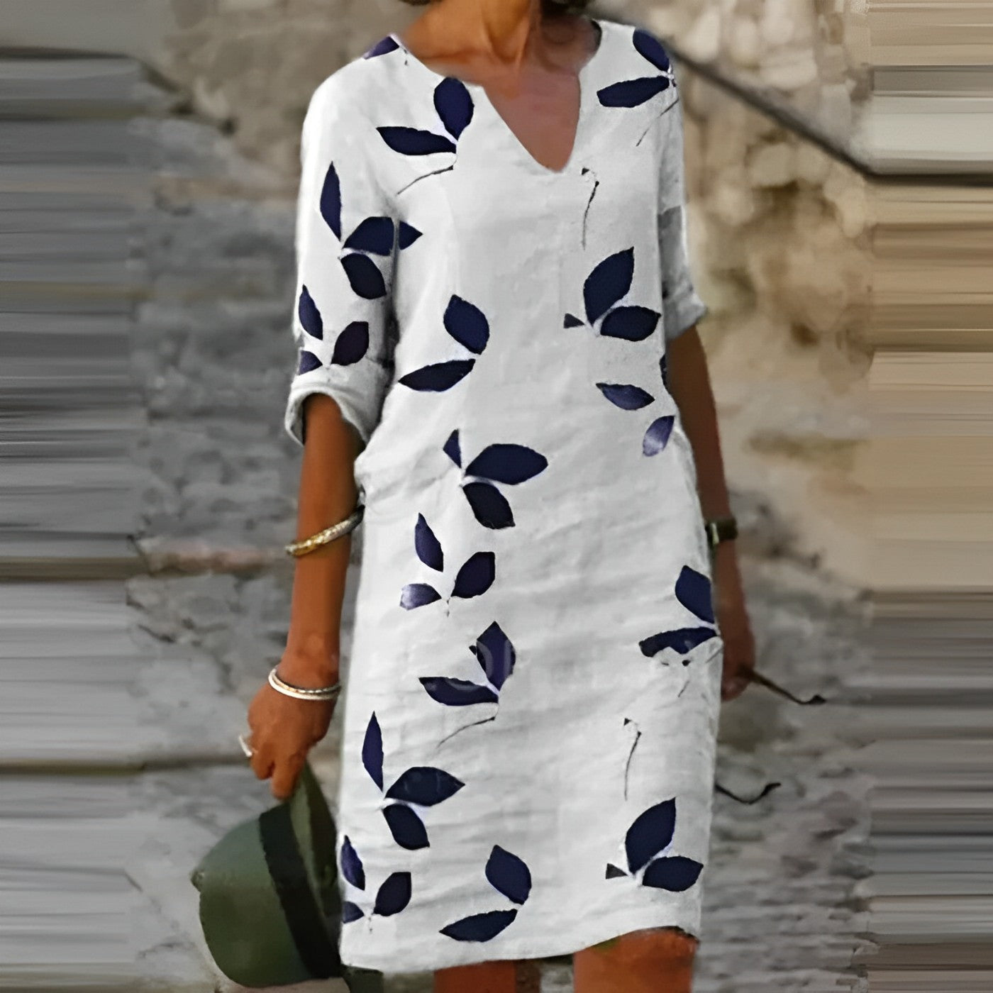 Charming Women's Summer Dress with Leaf Print Design