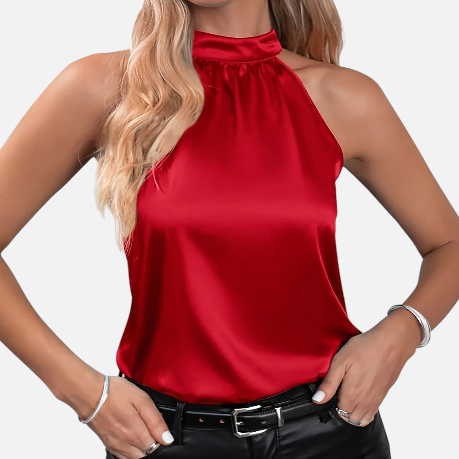 Women’s Satin Halter Neck Top – Sleek Sleeveless Blouse