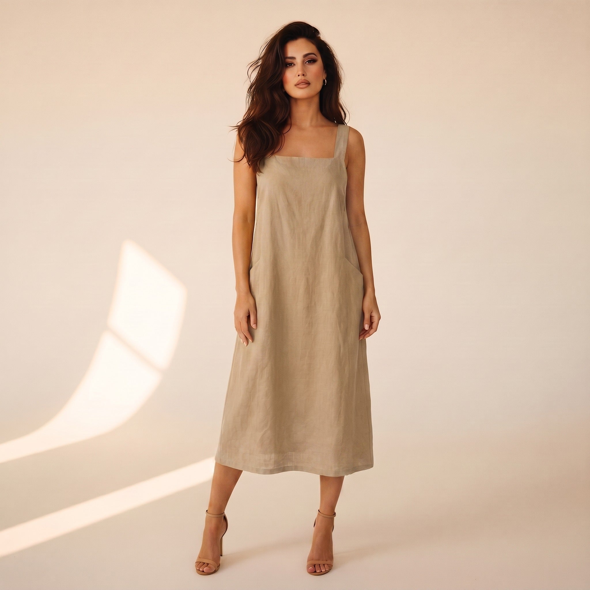 Ingrid | Women's Linen Pinafore Dress - Stone