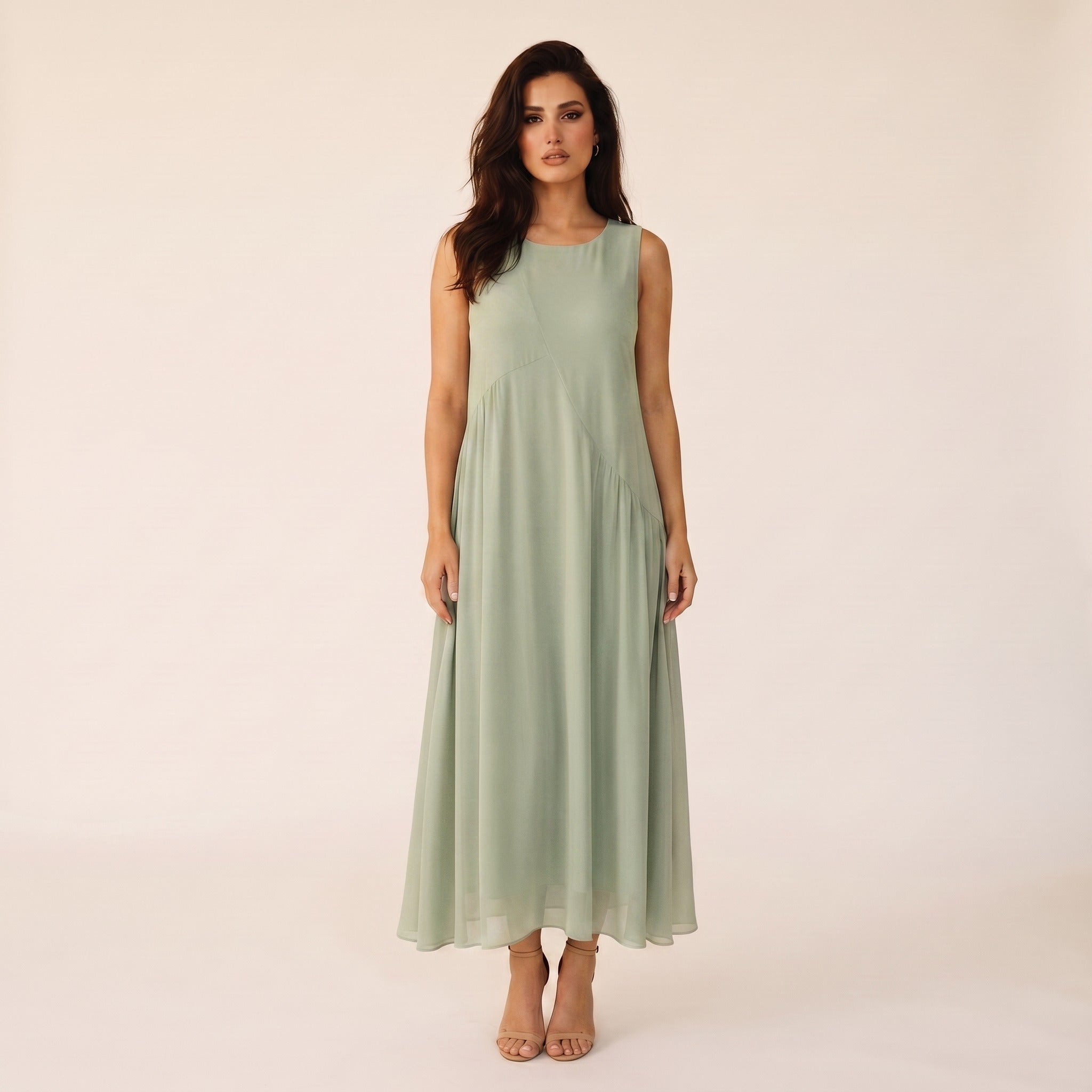 Solene | Women's Chiffon Maxi Dress - Sage