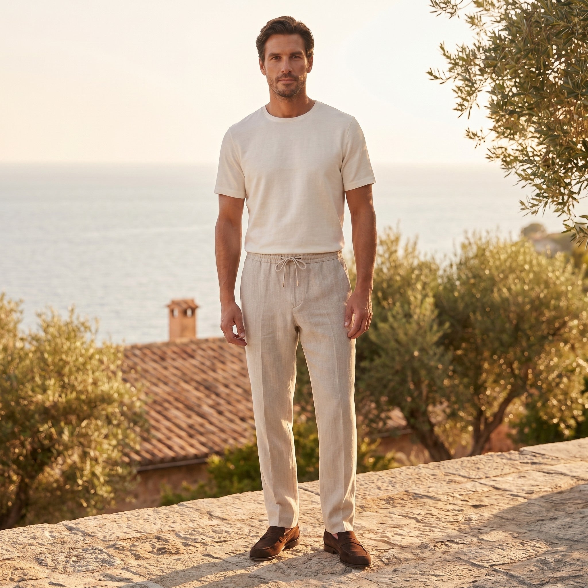 Adrien | Men's Linen Drawstring Trousers - view 5