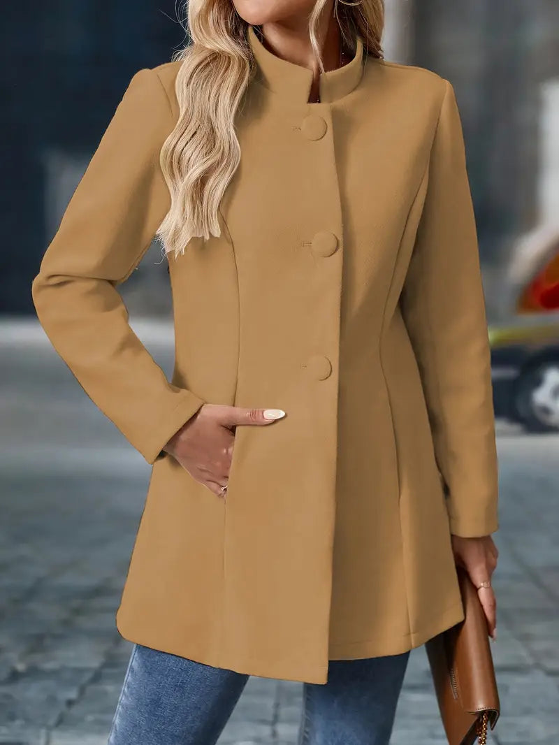 Button Front A-Line Coat for Women