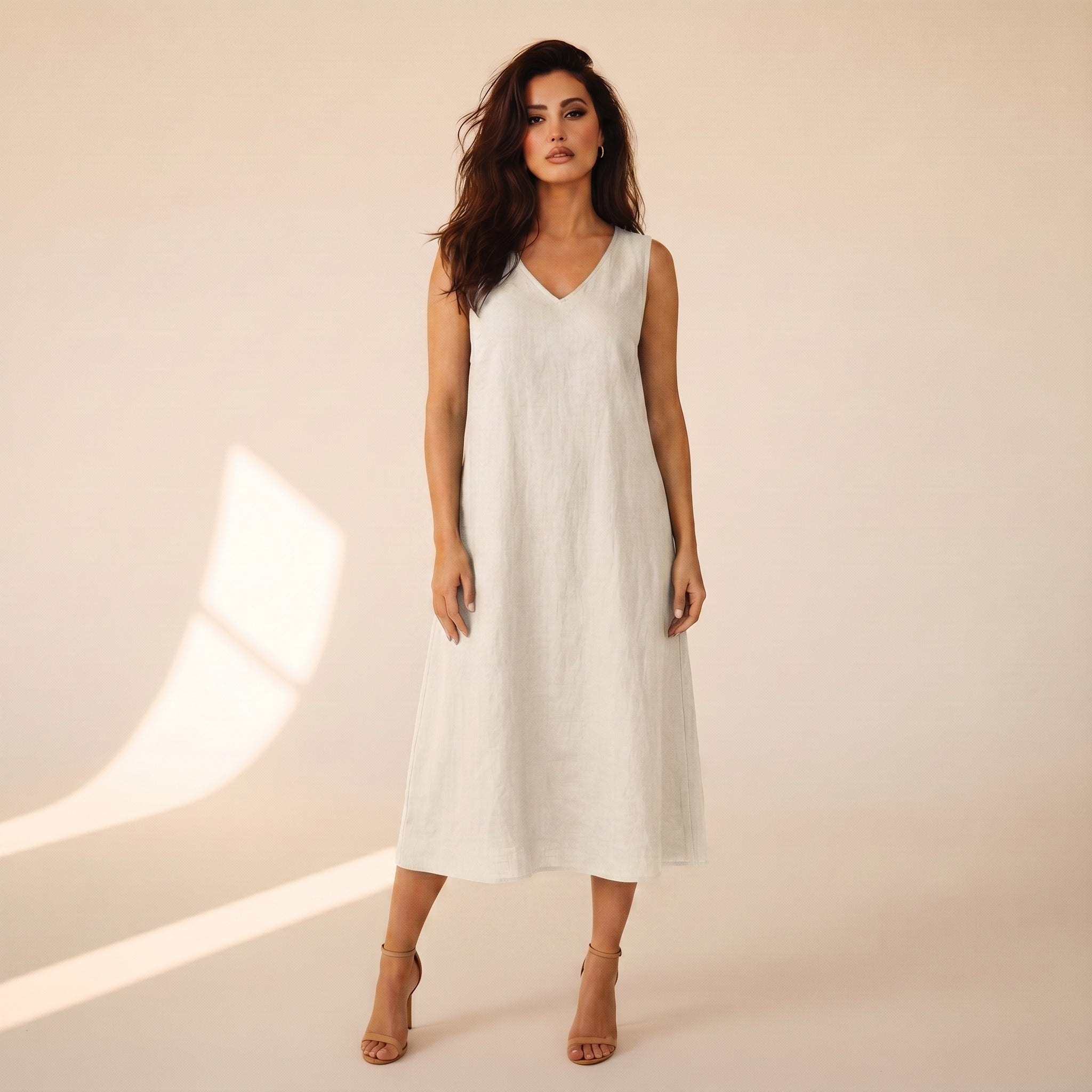 Bellamy | Women's Linen A-Line Midi Dress - Ivory