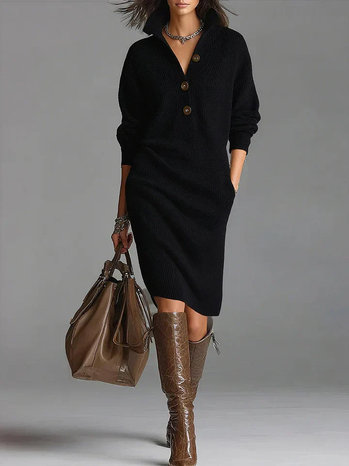 Button-Front Ribbed Midi Dress for Women