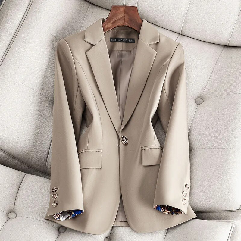 Women’s Cotton Blend Blazer – Tailored Notch Collar Smart Jacket
