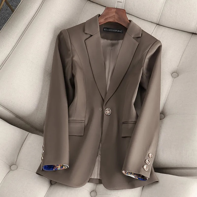 Women’s Cotton Blend Blazer – Tailored Notch Collar Smart Jacket