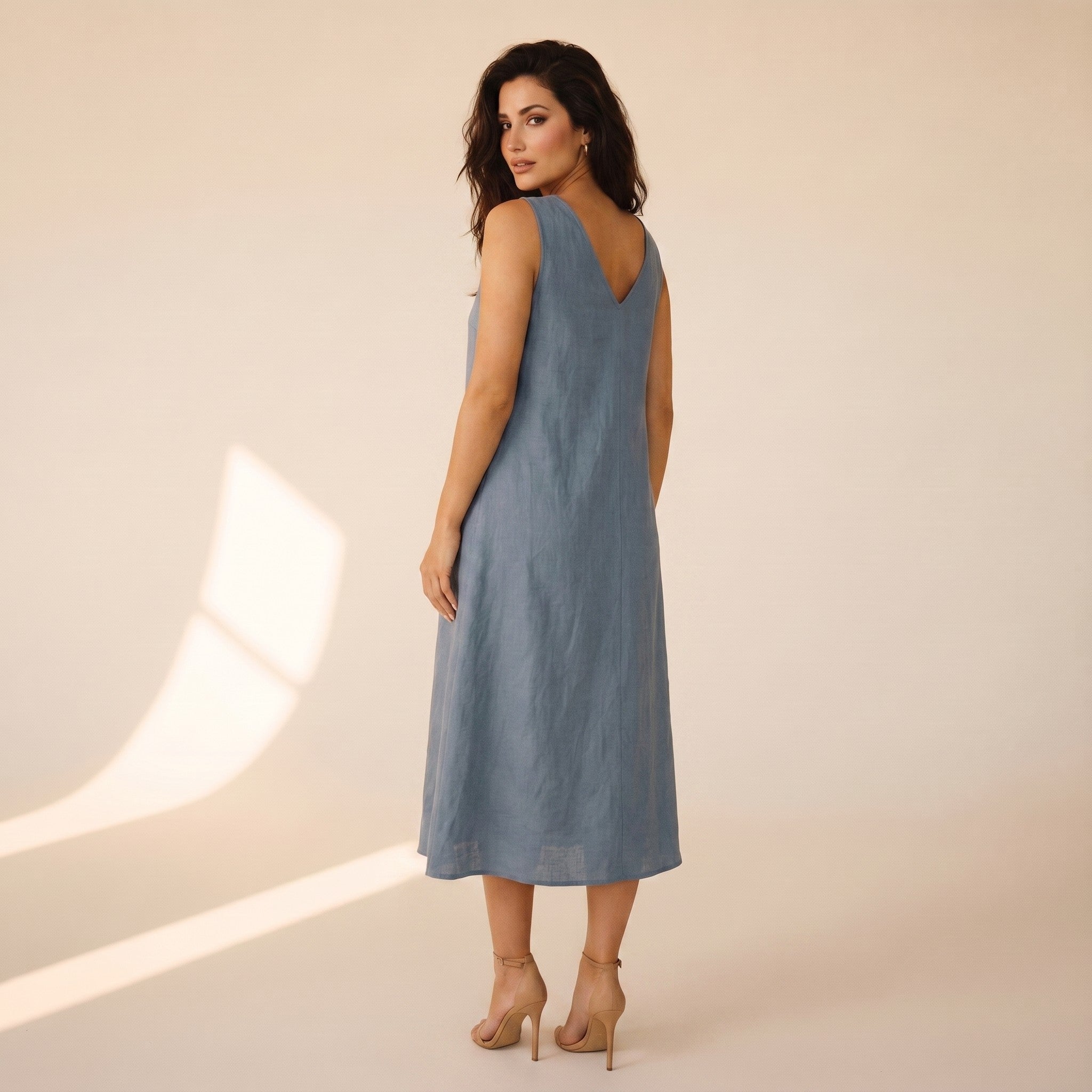 Bellamy | Women's Linen A-Line Midi Dress - view 2