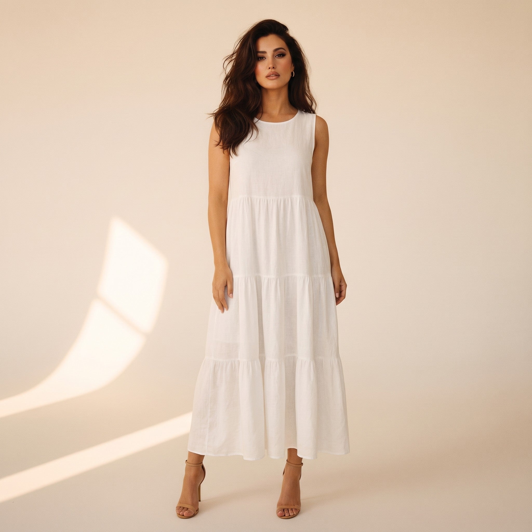 Liesel | Women's Cotton Tiered Maxi Dress - white front