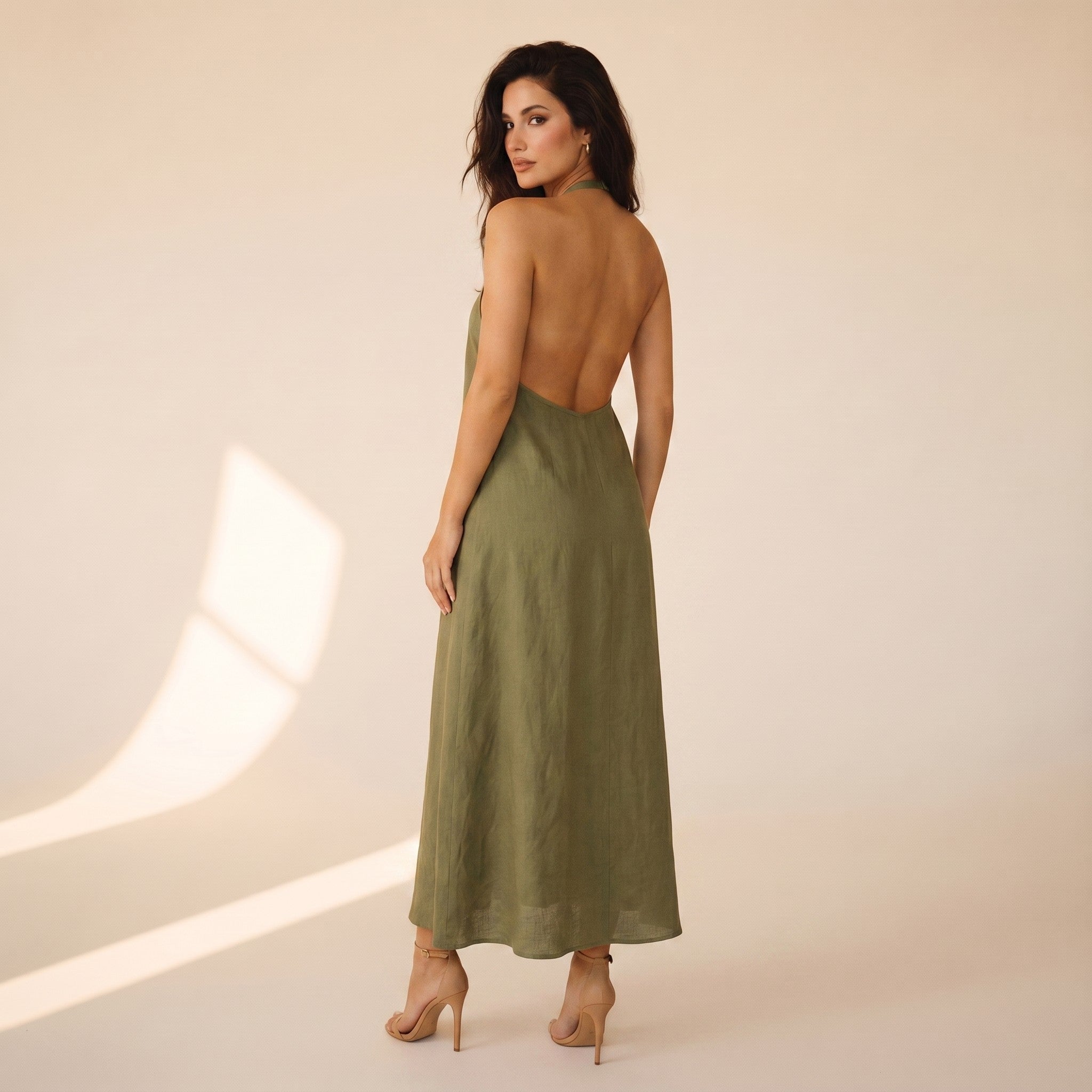 Elodie | Women's Linen Halter Maxi Dress - view 2