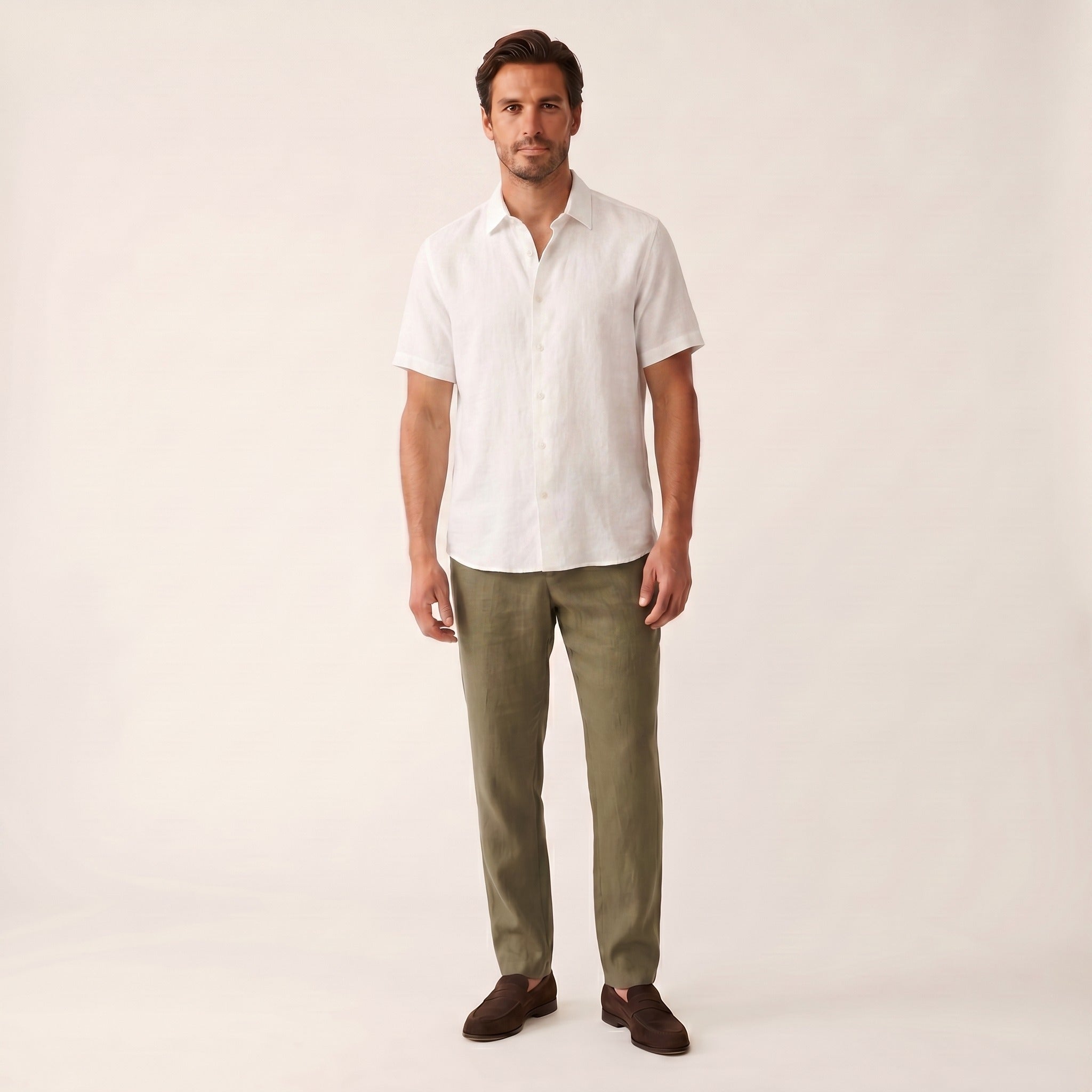 Bastien | Men's Linen Short-Sleeve Shirt - White