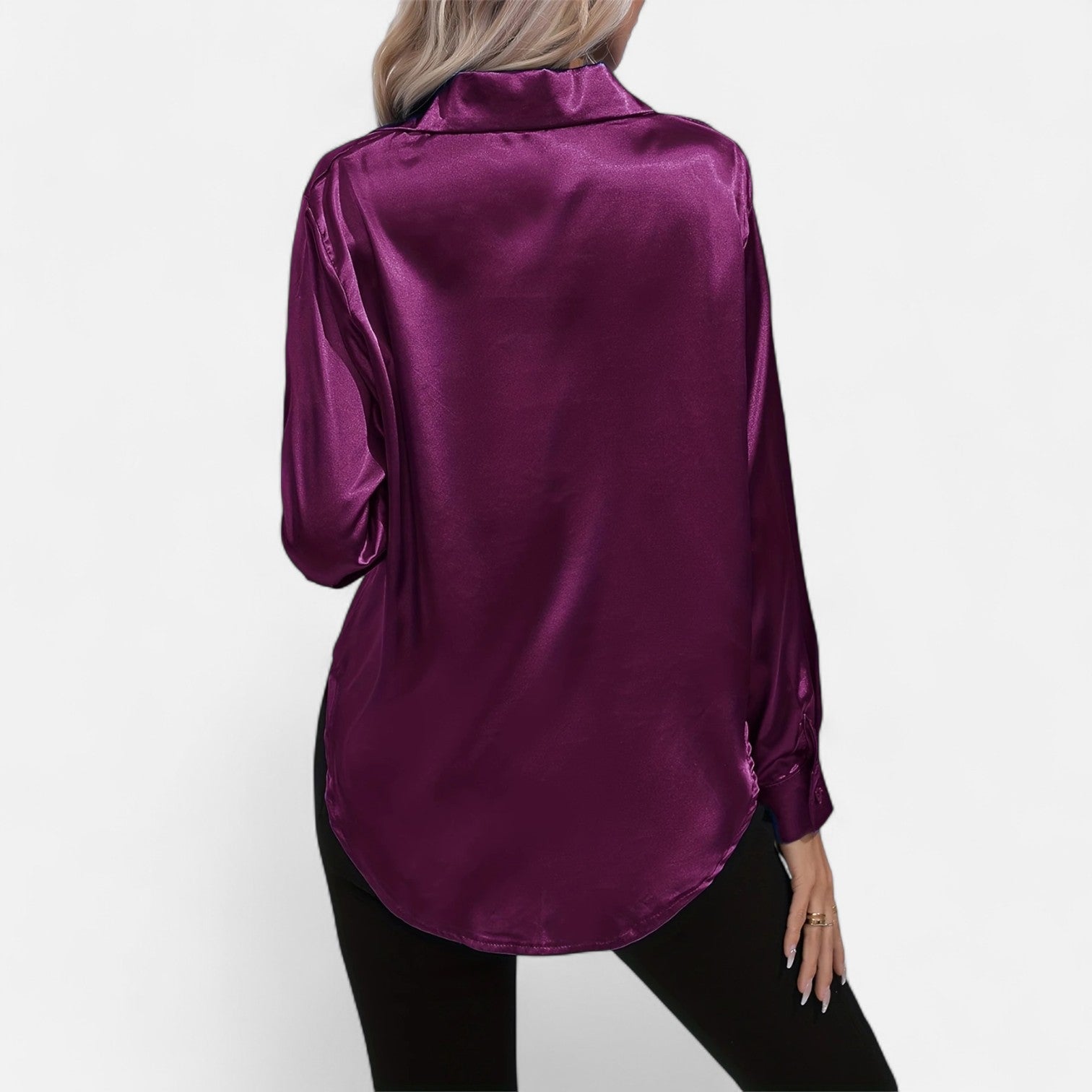 Women’s Satin Button-Down Blouse – Classic Long-Sleeve Lapel Shirt