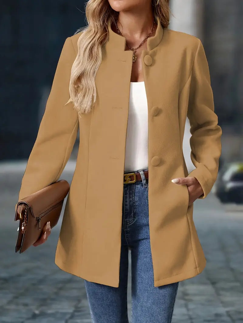 Button Front A-Line Coat for Women