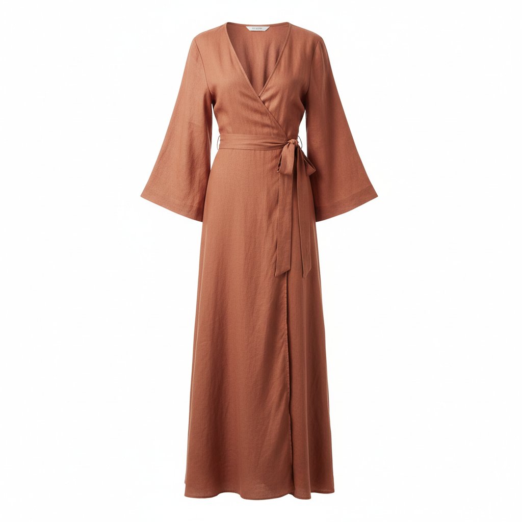 Vivienne | Women's Linen Wrap Maxi Dress - Terracotta