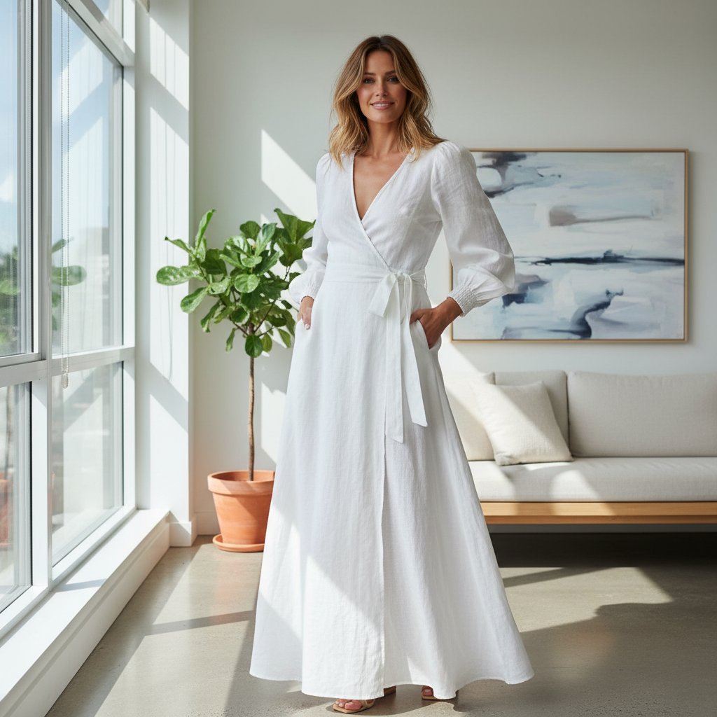 Vivienne | Women's Linen Wrap Maxi Dress - lifestyle 4
