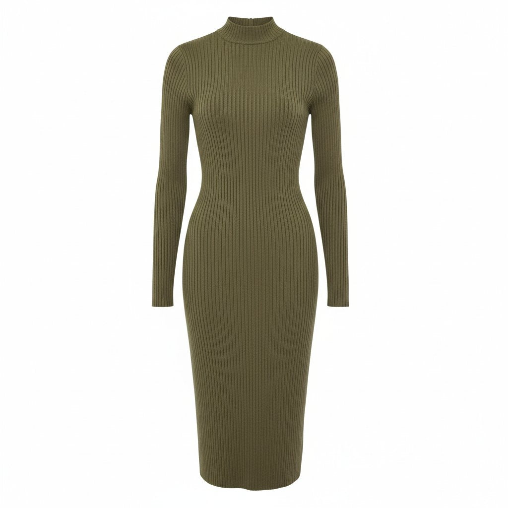 Elowen | Women's Ribbed Knit Bodycon Dress - Olive