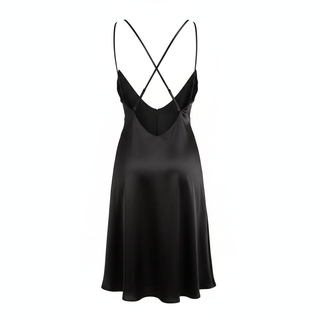 Elara | Women's Satin Backless Cocktail Dress - Black