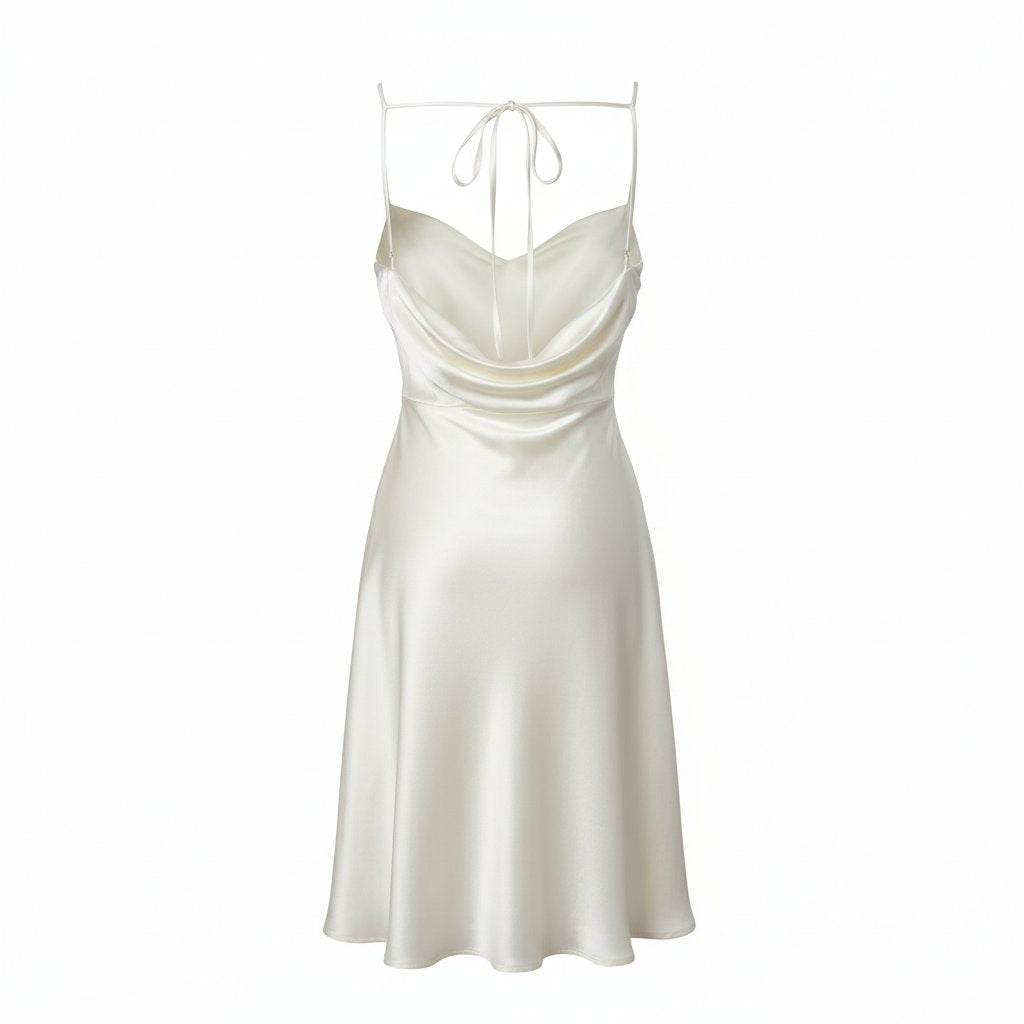 Elara | Women's Satin Backless Cocktail Dress - Ivory