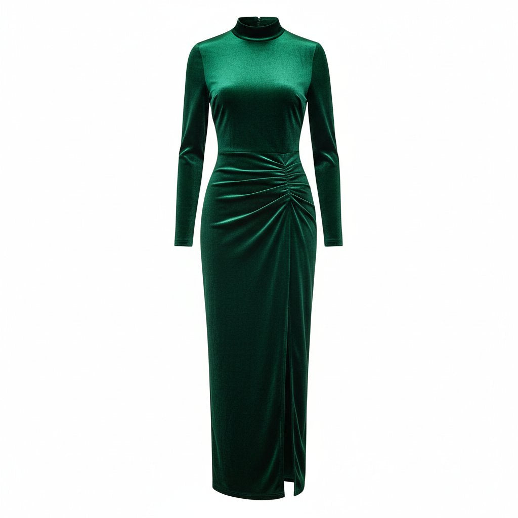 Fiora | Women's Velvet Fitted Evening Dress - Forest Green