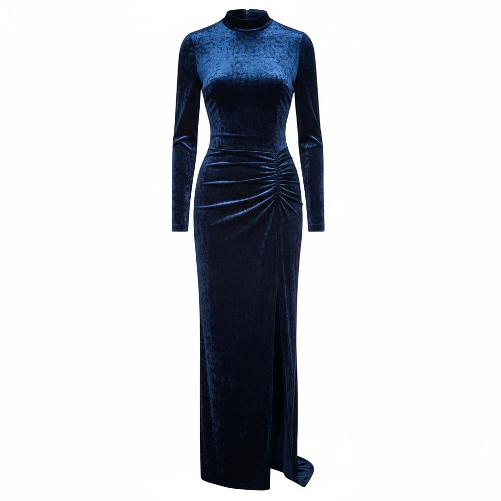 Fiora | Women's Velvet Fitted Evening Dress - Midnight Blue