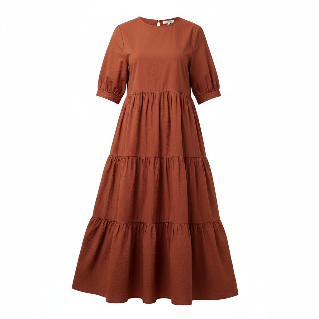 Delphine | Women's Cotton Tiered Midi Dress - Rust