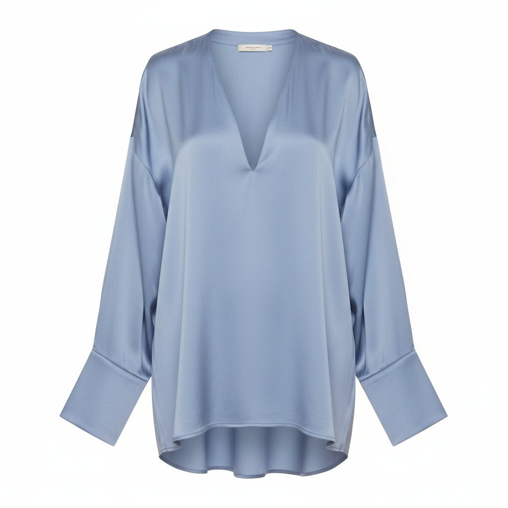 Solene | Women's Silk Oversized Blouse - Powder Blue