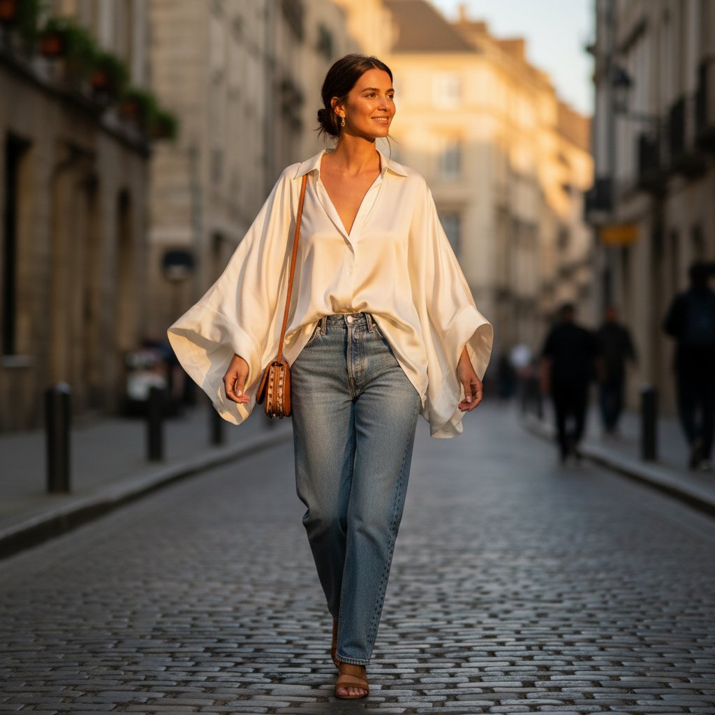 Solene | Women's Silk Oversized Blouse - lifestyle 1