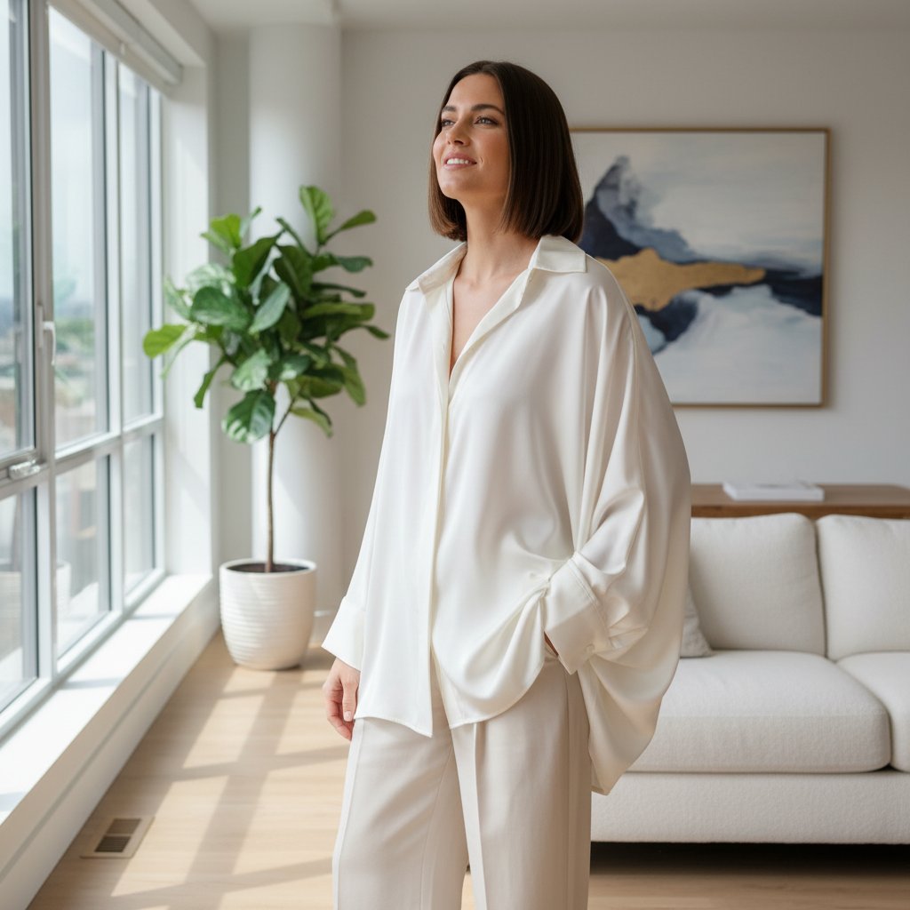 Solene | Women's Silk Oversized Blouse - lifestyle 4