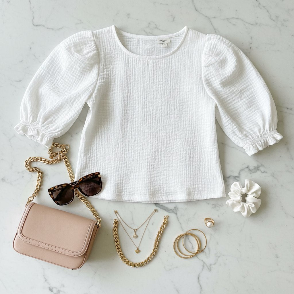 Thalia | Women's Cotton Puff Sleeve Top - lifestyle 2