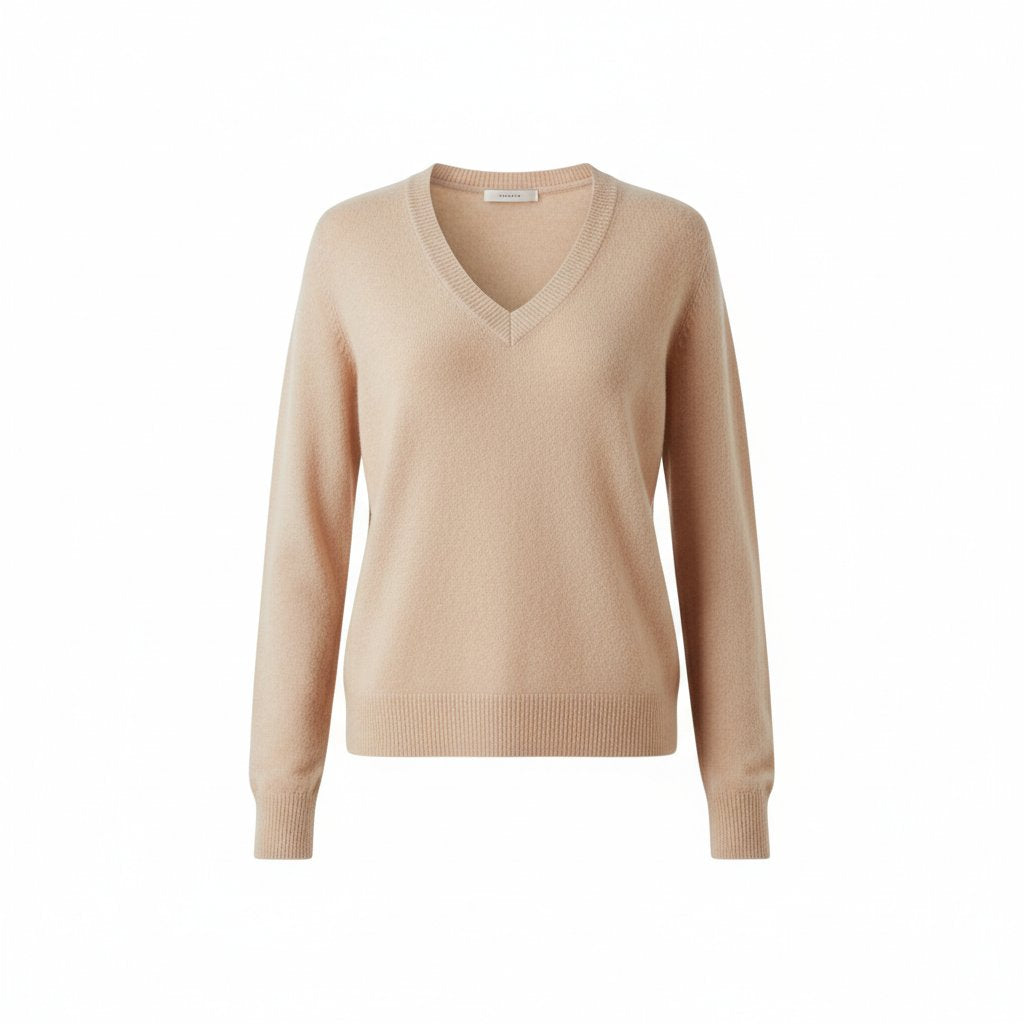 Astrid | Women's Cashmere V-Neck Sweater - Oatmeal