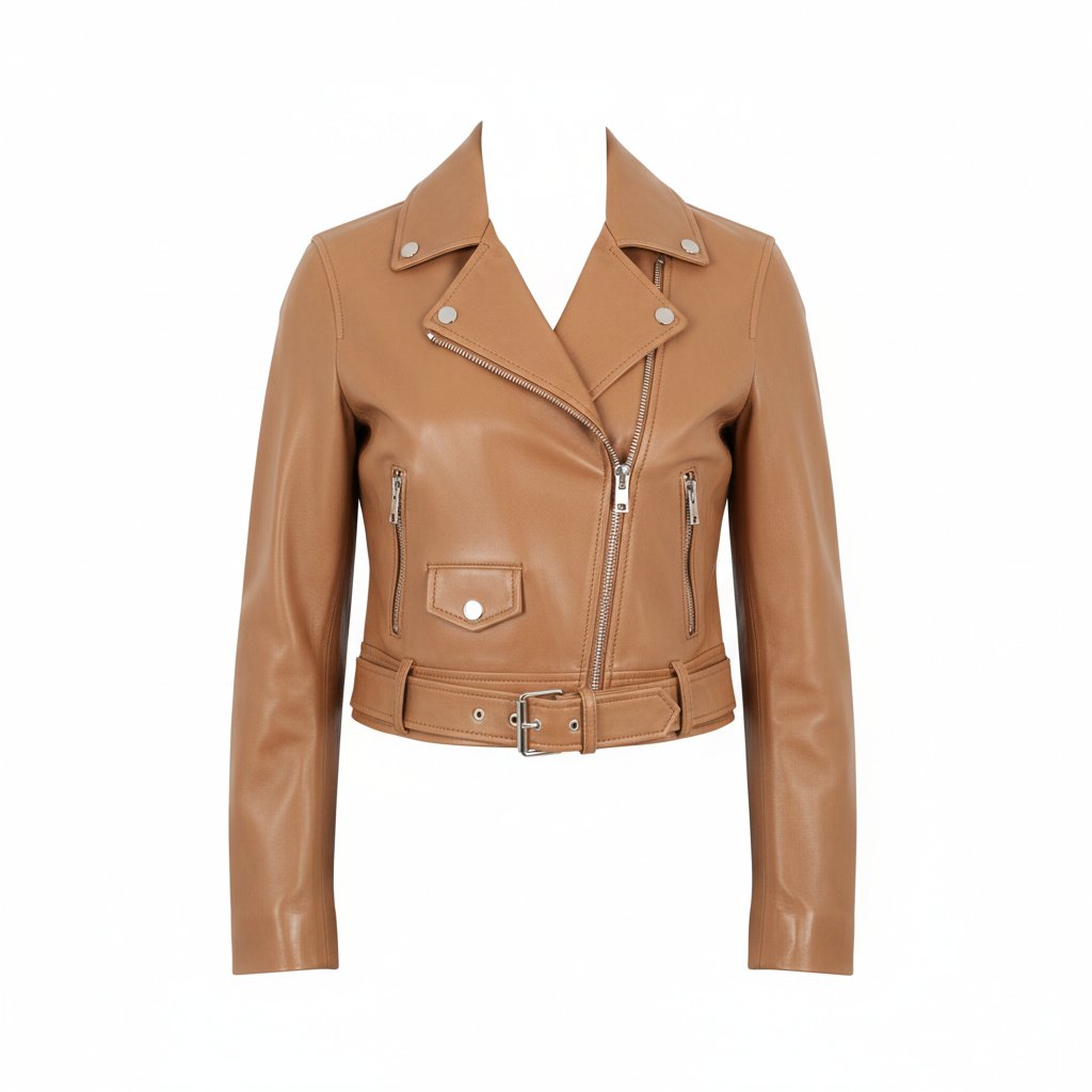 Wren | Women's Leather Cropped Moto Jacket - Tan