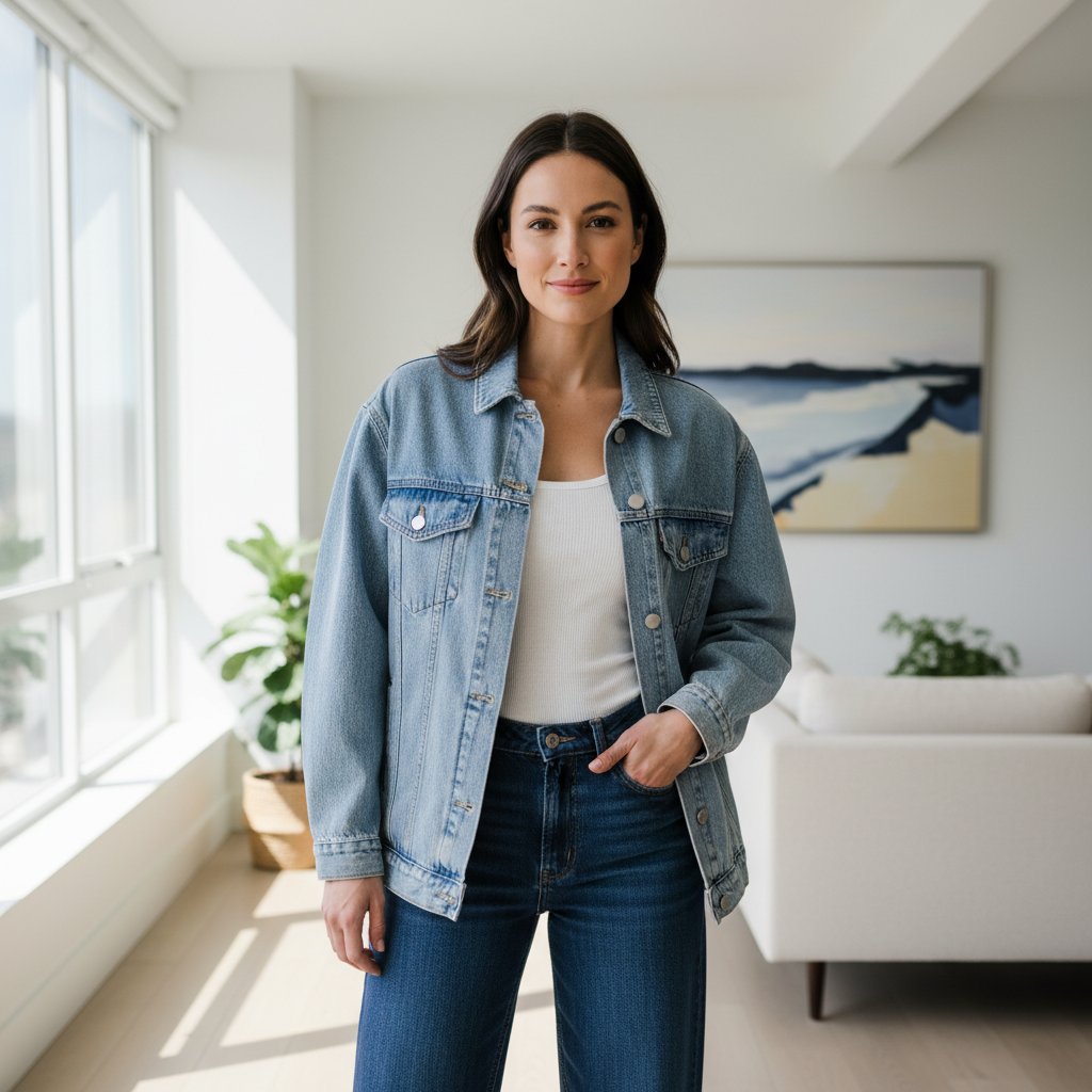 Petra | Women's Denim Oversized Trucker Jacket - lifestyle 4