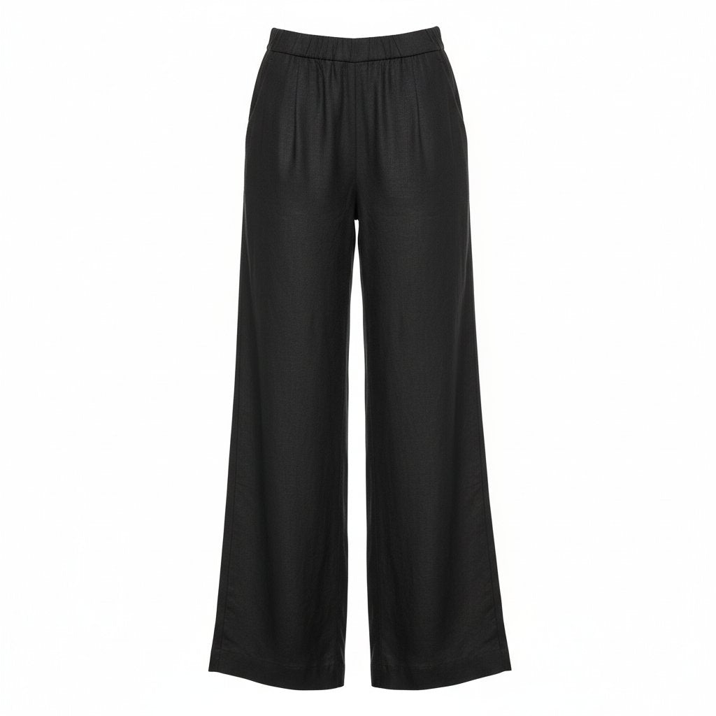 Sienna | Women's Linen Wide Leg Trousers - Black