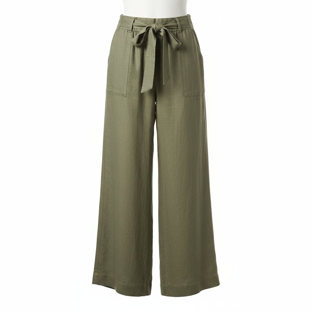 Sienna | Women's Linen Wide Leg Trousers - Olive