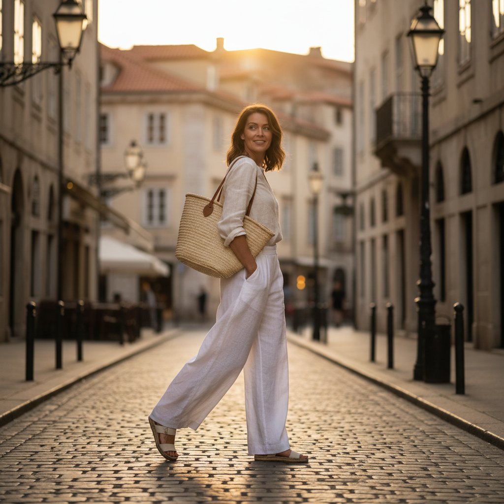 Sienna | Women's Linen Wide Leg Trousers - lifestyle 1