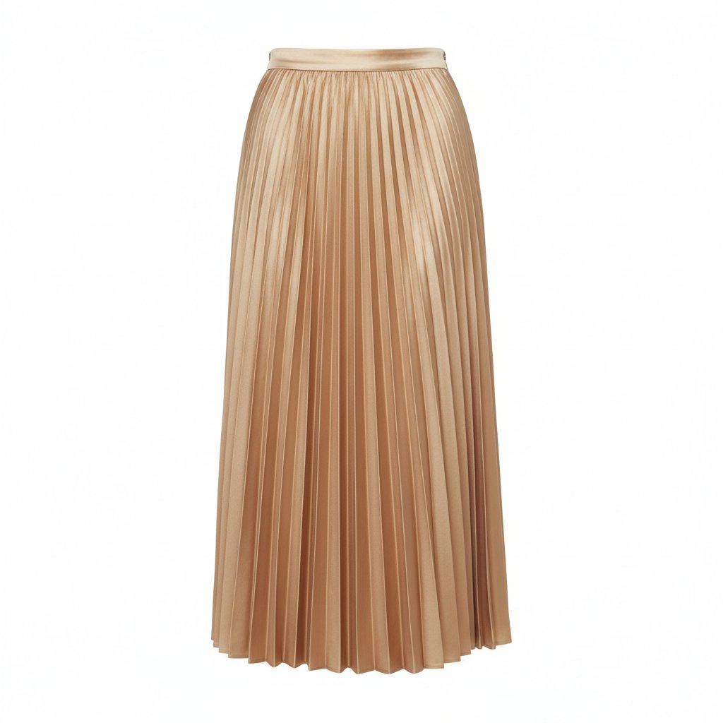 Nadia | Women's Satin Pleated Midi Skirt - Champagne