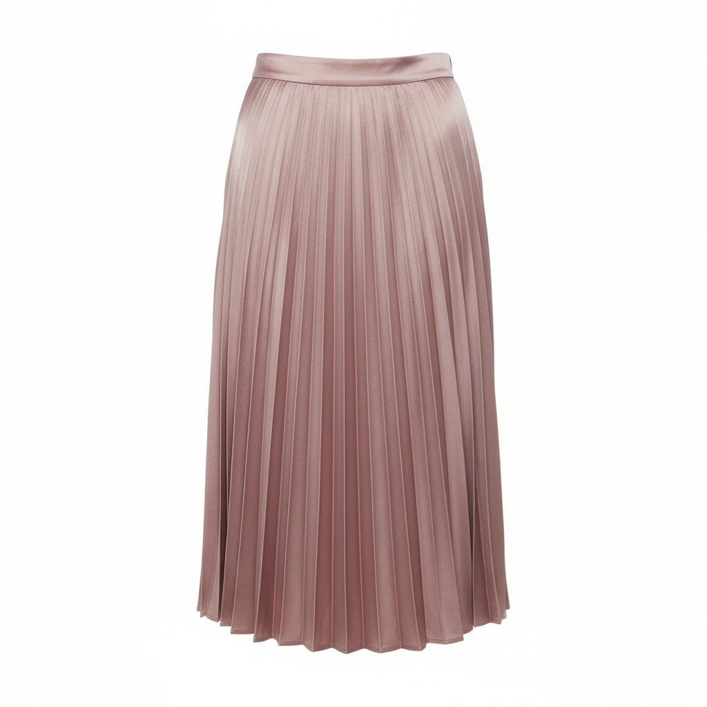 Nadia | Women's Satin Pleated Midi Skirt - Dusty Pink