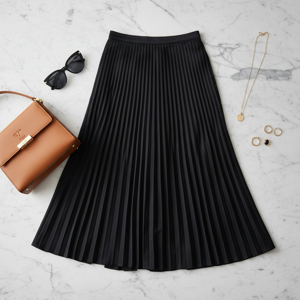 Nadia | Women's Satin Pleated Midi Skirt - lifestyle 2