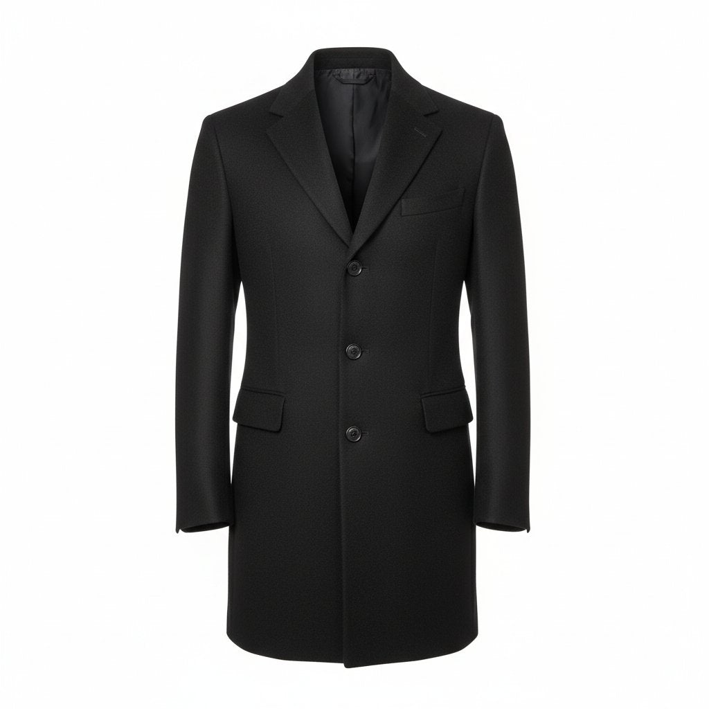 Griffin | Men's Wool Fitted Overcoat - Black