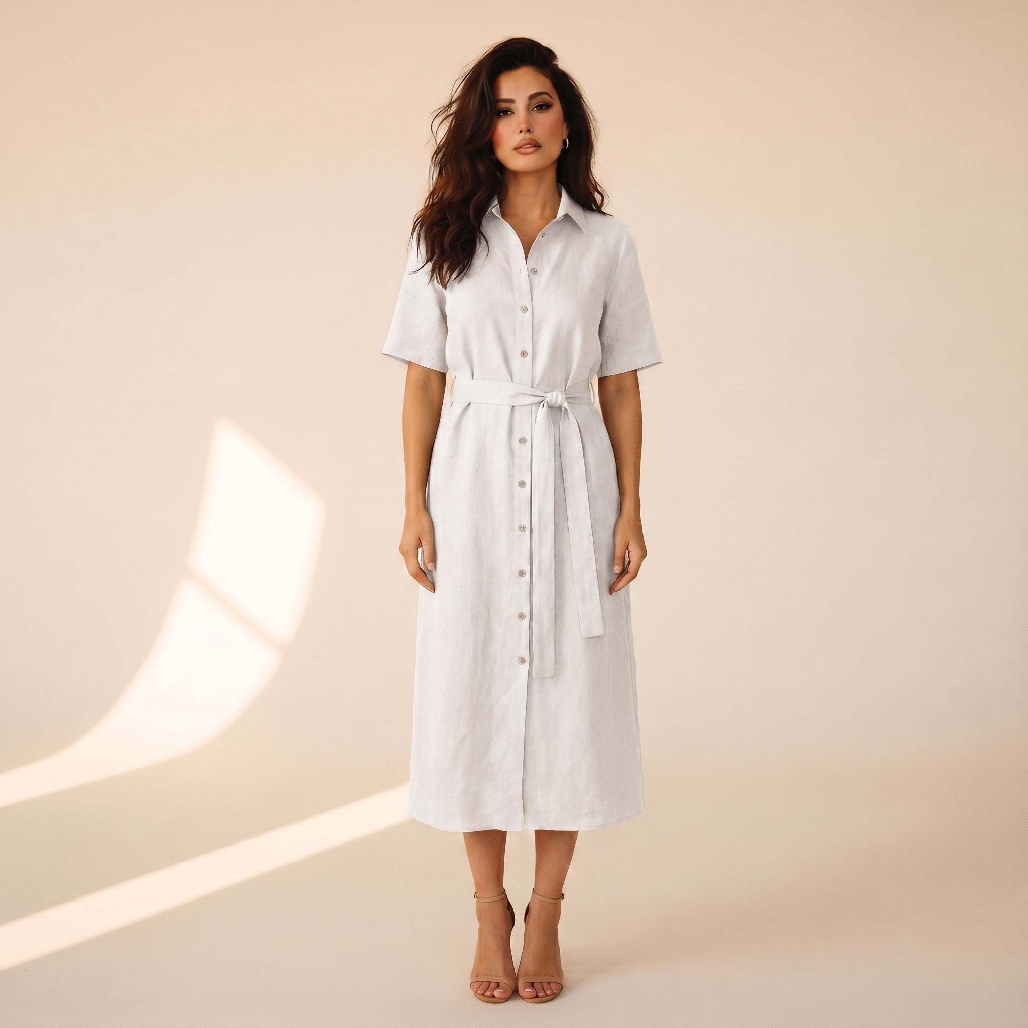 Rosalind | Women's Linen Shirt Dress - White