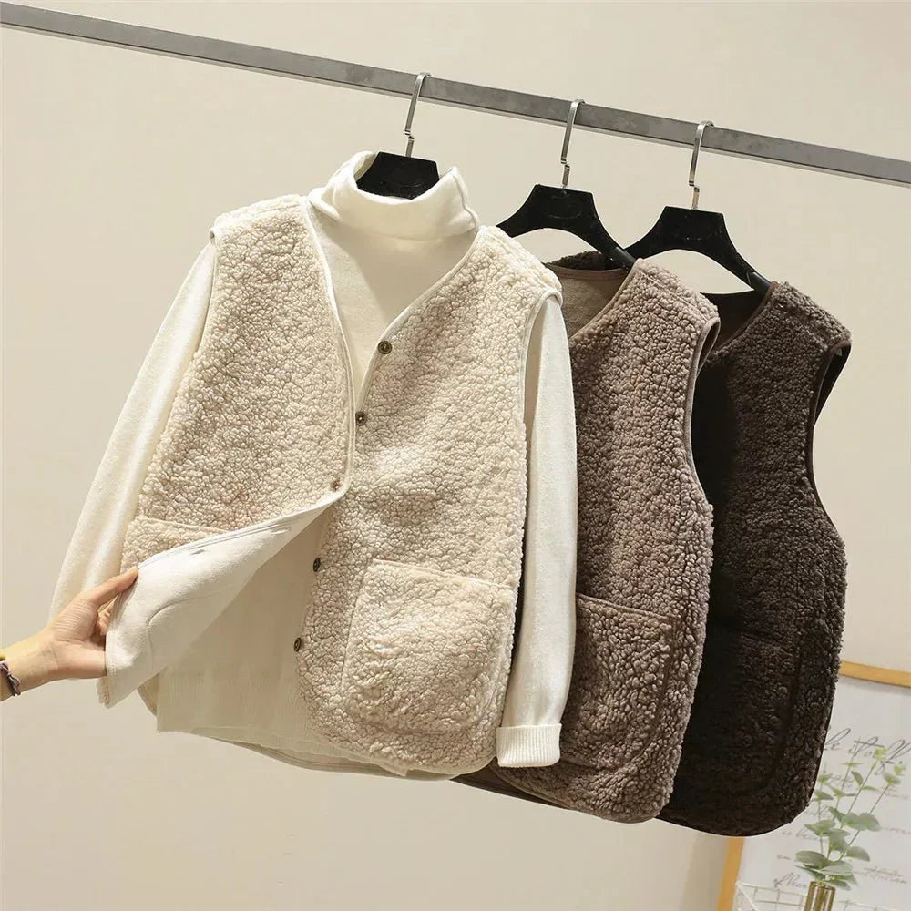 Soft Fleece Vest Women – Lightweight Teddy Gilet with Pockets