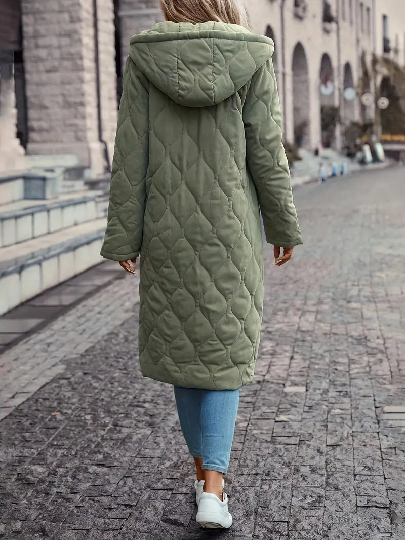 Long-Sleeve Hooded Quilted Cotton Coat