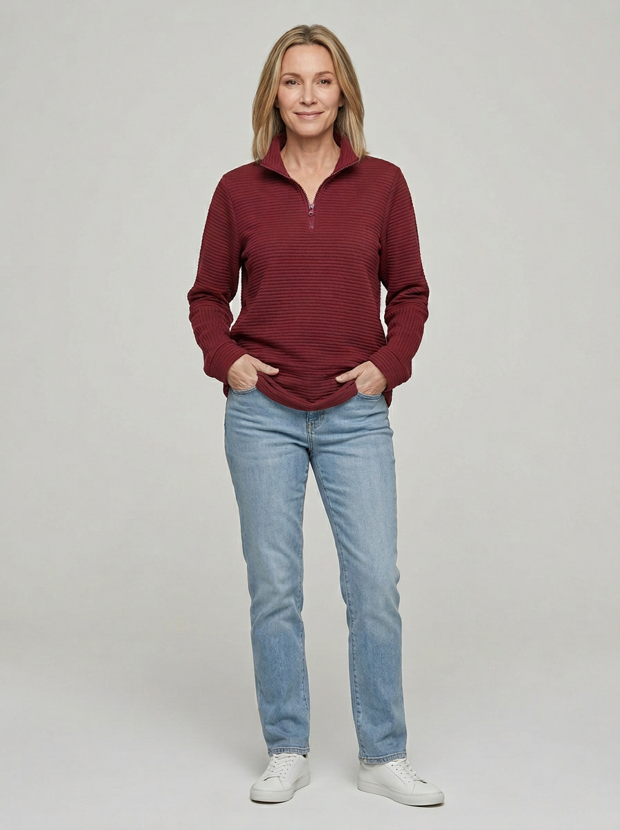 Women’s Ribbed Half-Zip Pullover – Soft, Casual & Perfect for Everyday Wear