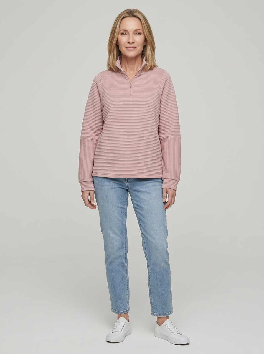 Women’s Ribbed Half-Zip Pullover – Soft, Casual & Perfect for Everyday Wear