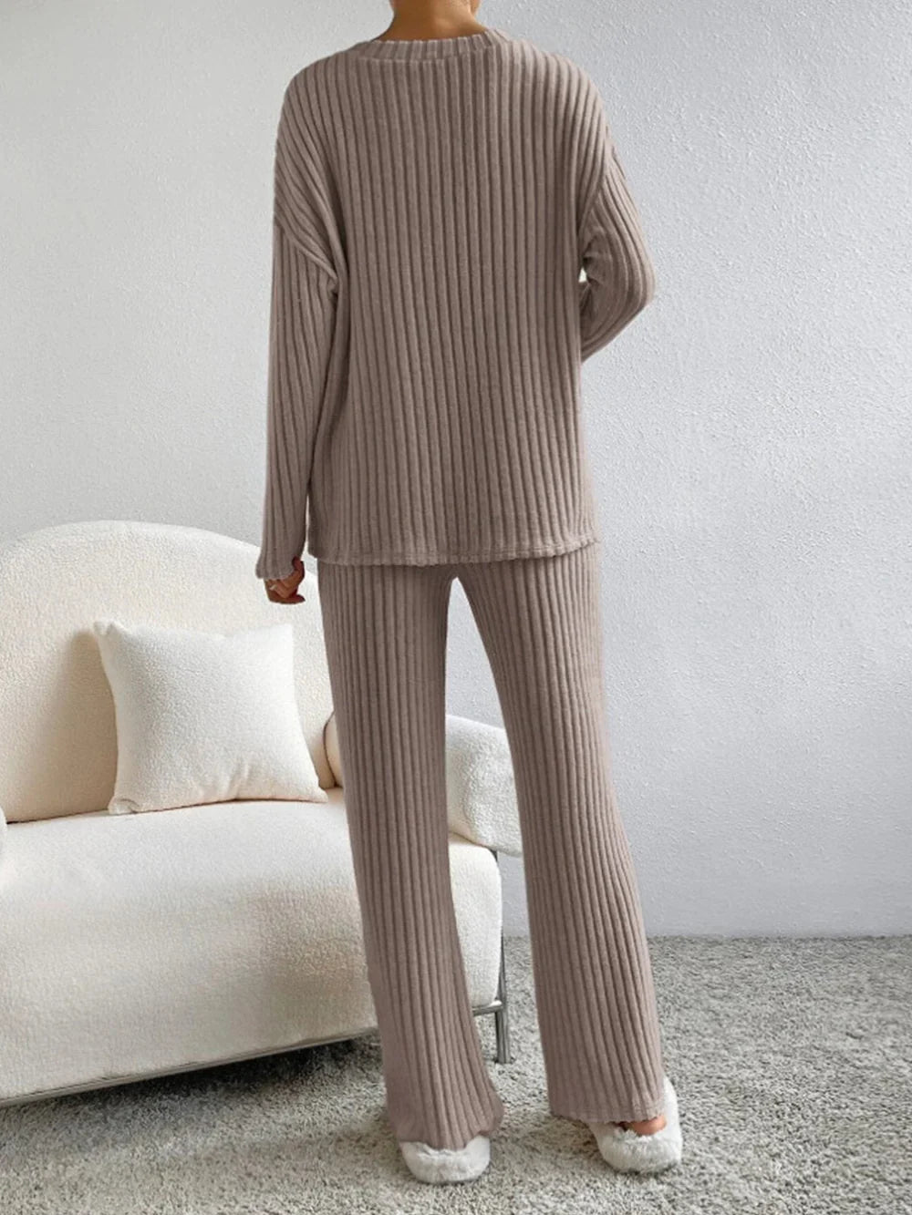 V-Neck Ribbed Knit Sweater for Women