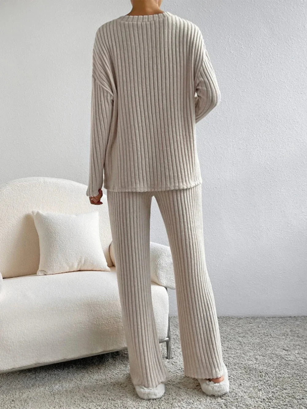 V-Neck Ribbed Knit Sweater for Women