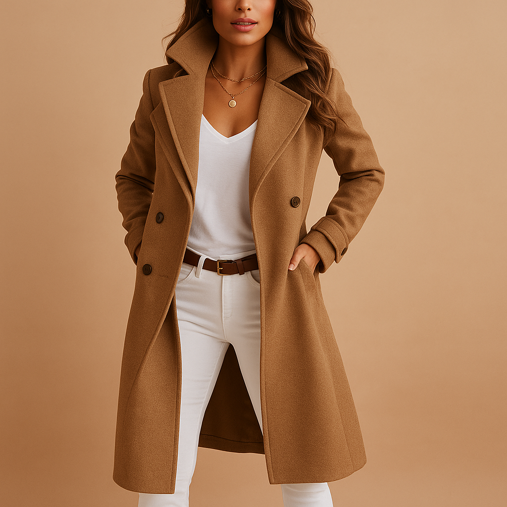 Double-Breasted Long Coat for Women