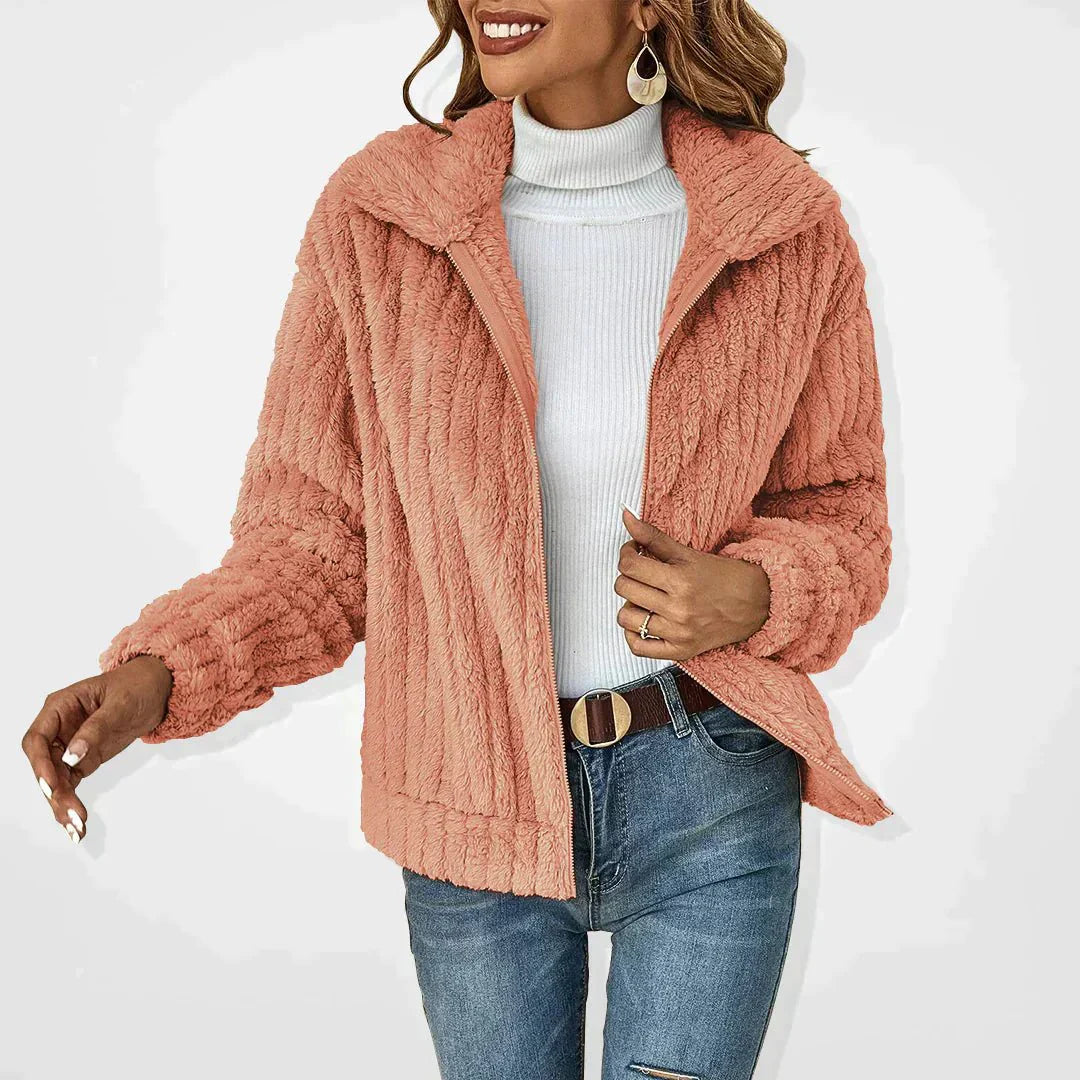 Soft Teddy Fleece Cardigan – Cozy Zip-Up Plush Layer for Effortless Style