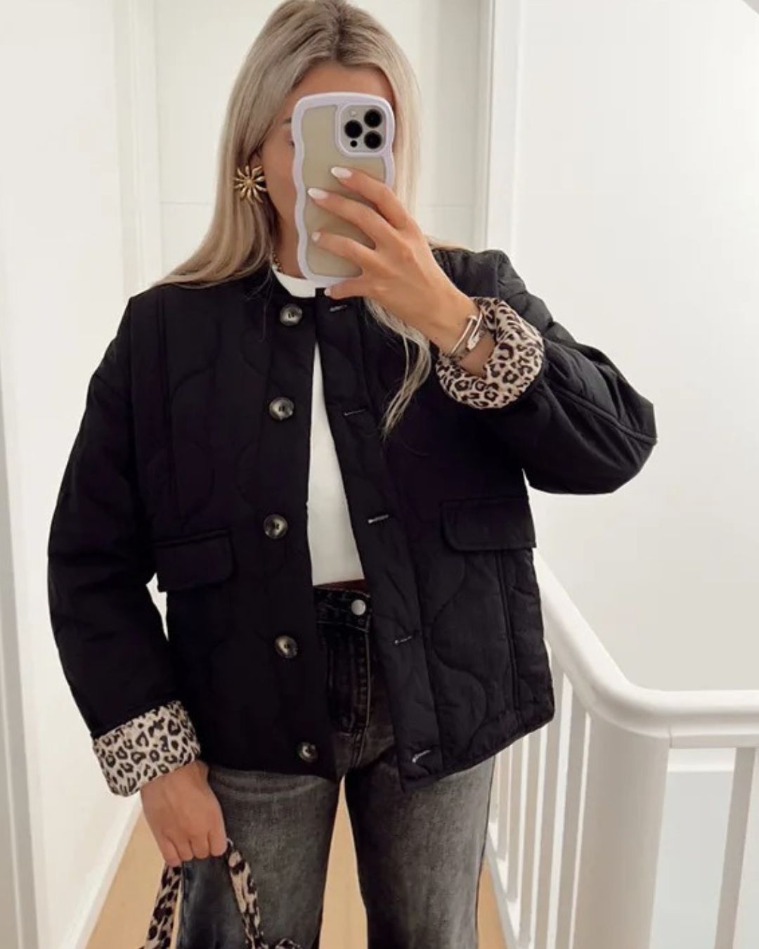 Women’s Leopard Lining Jacket – Tailored Casual Coat with Printed Interior