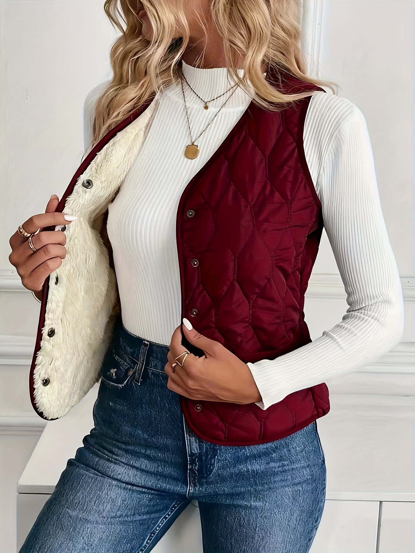 Women’s Reversible Quilted Vest – Sherpa Lined Lightweight Gilet